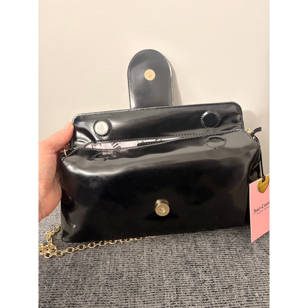 NWT Juicy Couture Crossbody Baguette Bag, Black Gold Logo - Picture 5 of 9